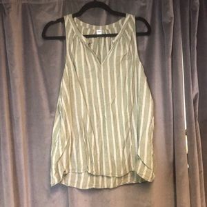 Large Green and White stripe Linen Tank old navy